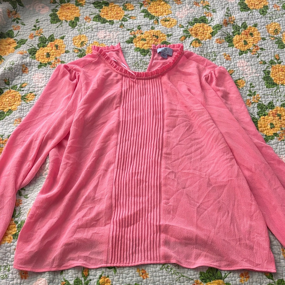 CeCe Vibrant Pink Ruffled Top
